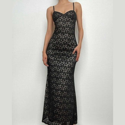 BerriesJam - V Neck Lace Low Cut Cami Maxi Dress