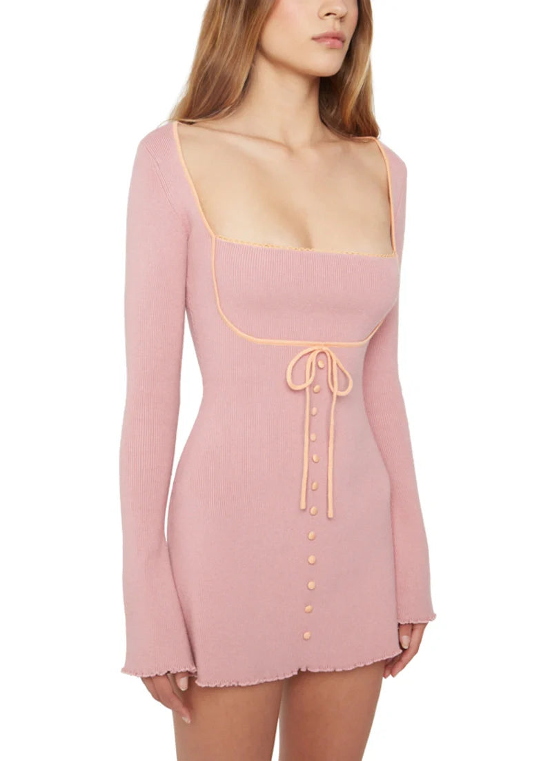 GIOIA RIB FLARE Charming DRESS IN PINK