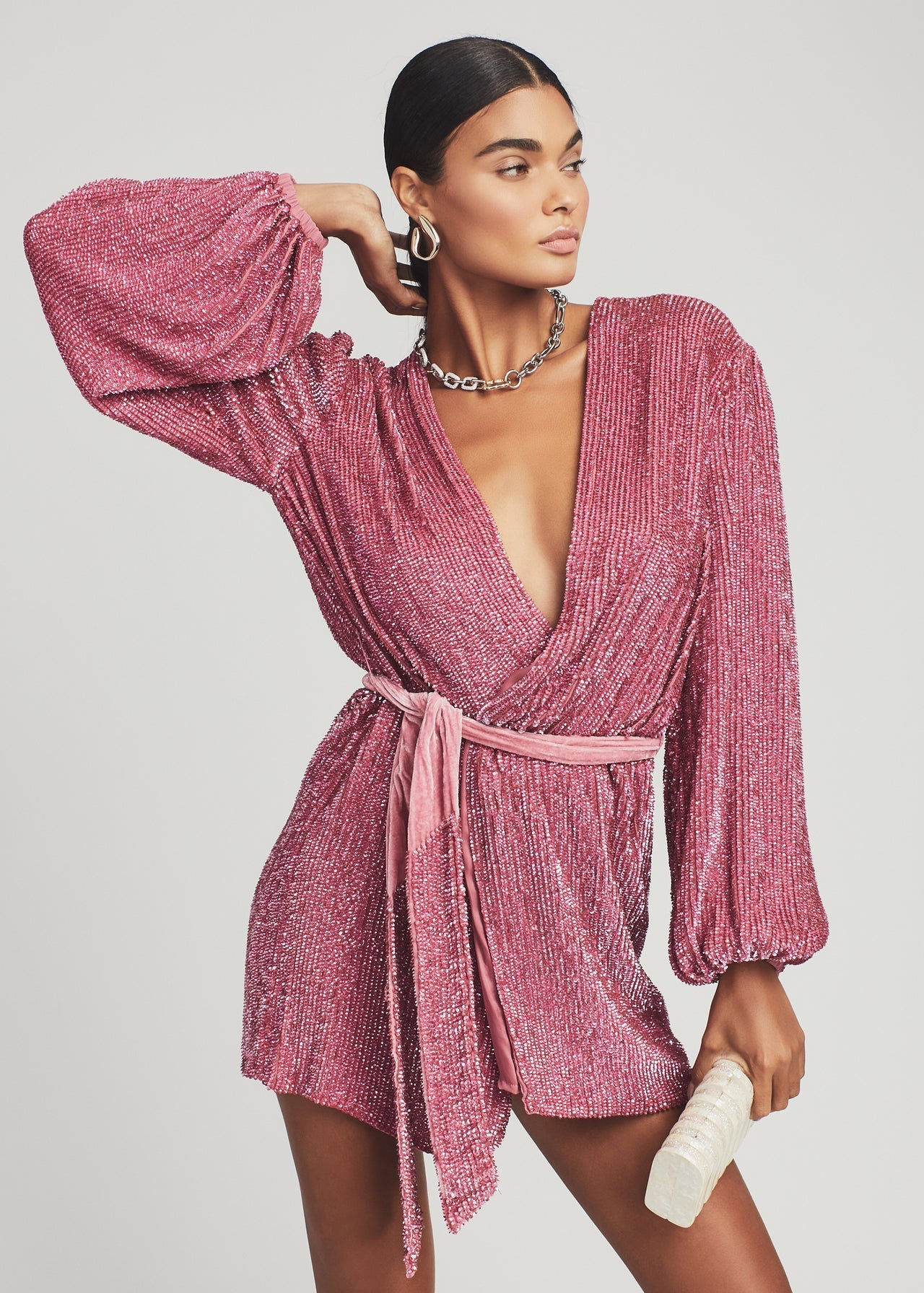 Gabrielle Wrap Stylish Dress - Pink