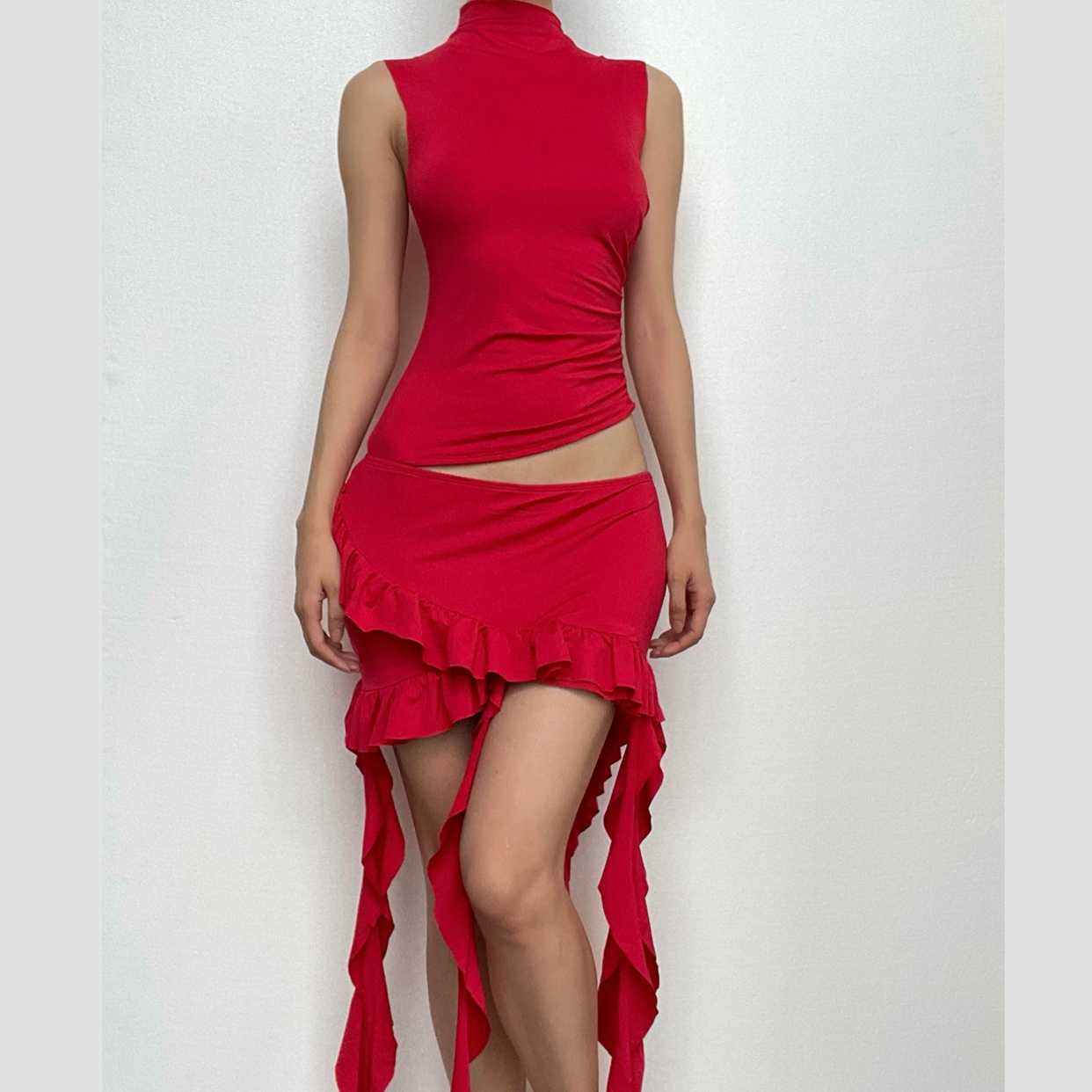 BerriesJam - Hollow Out Ribbon Sleeveless High Neck Cut Out Mini Dress