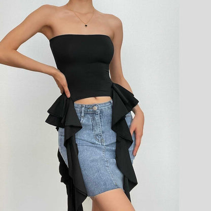 BerriesJam - Ruffle Ribbon Backless Sleeveless Tube Crop Top