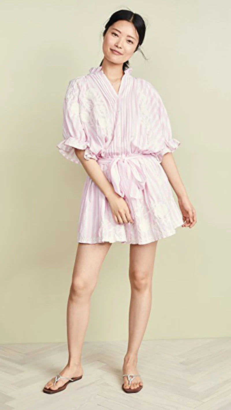 Blouson Dress Stylish In Pink Stripe