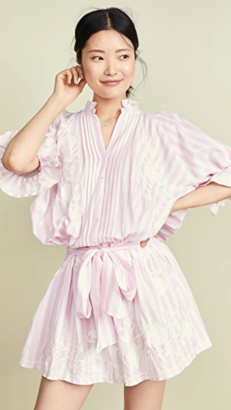 Blouson Dress Stylish In Pink Stripe