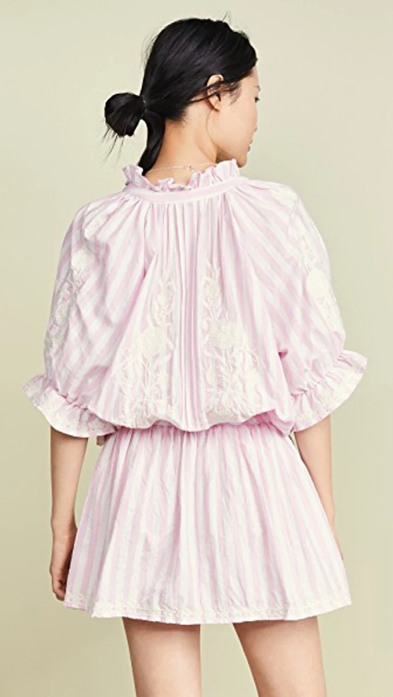 Blouson Dress Stylish In Pink Stripe