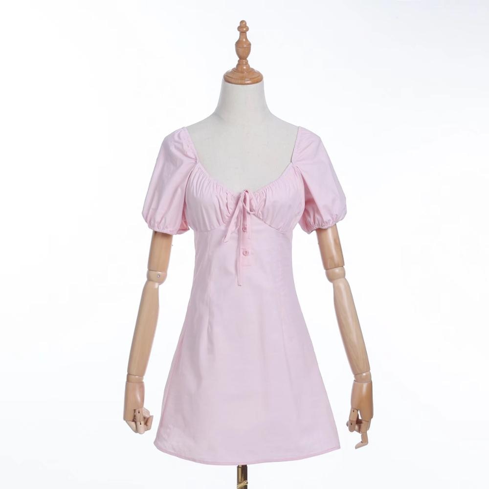 Puff Short Sleeve Front Tie Mini Dress Free From Label