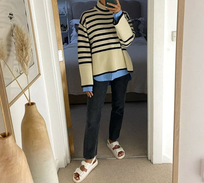 Stripe Elegant Lose Sweater