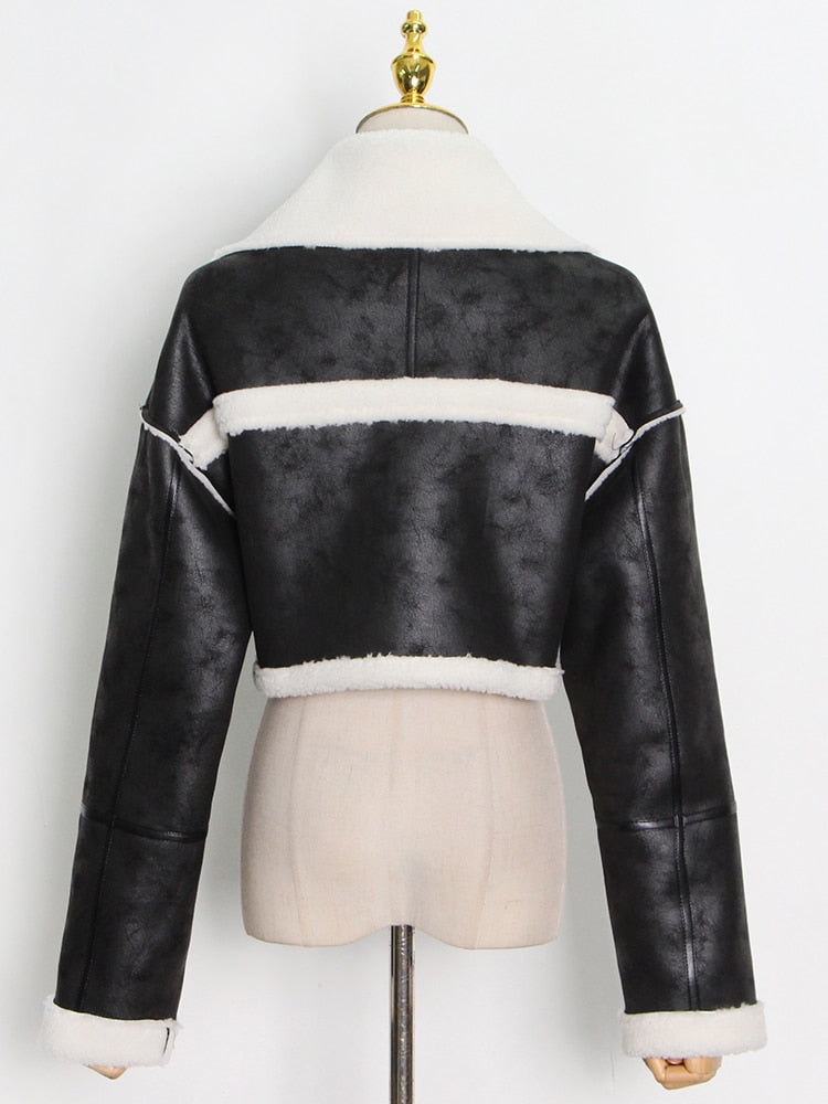 Cropped Fur Stylish Lining Biker Jacket