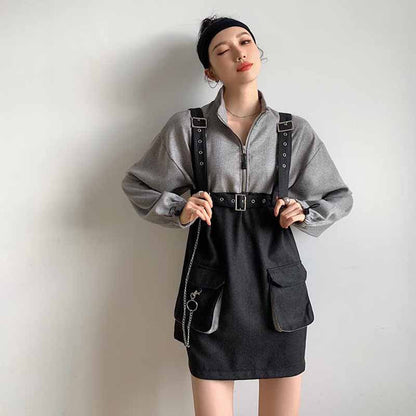 Retro Vintage Women Gothic Girls Punk Mini Dress High Waist Long Sleeve Hat Collar Sexy Gry Black Lolita Plus Size Jurken