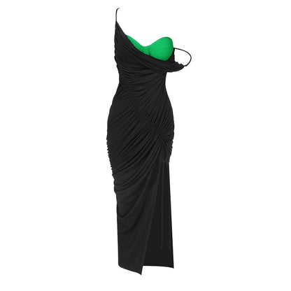 Green Contrast Black Slit Midi Dress Free From Label