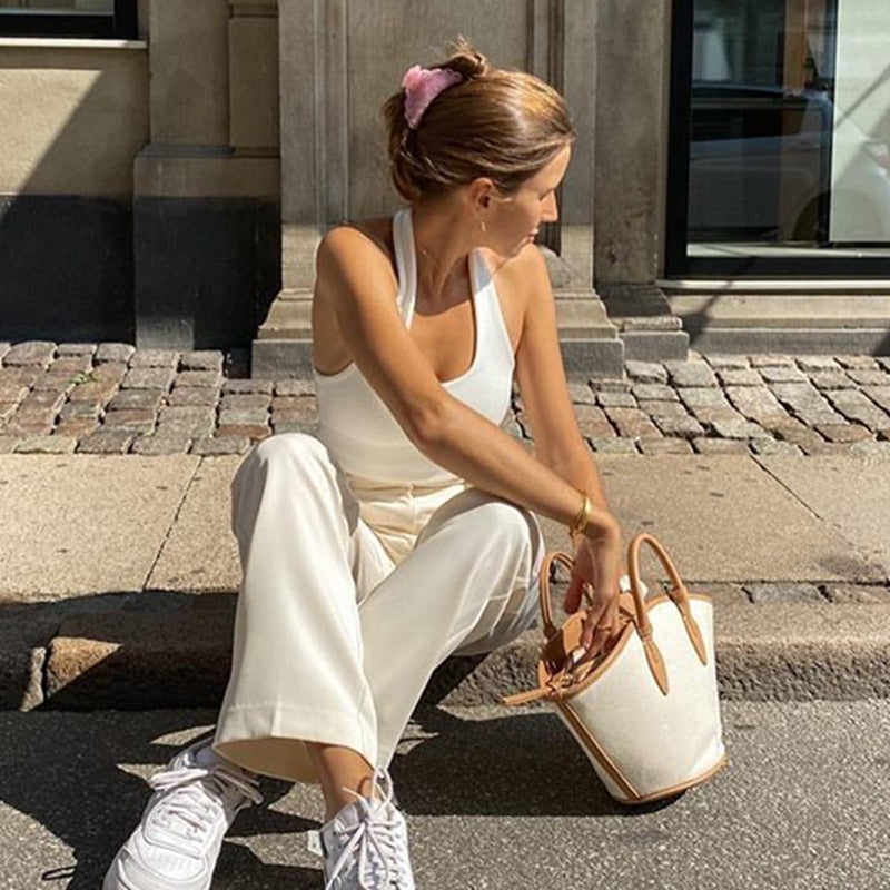 White Ribbed Stylish Halter Crop Top