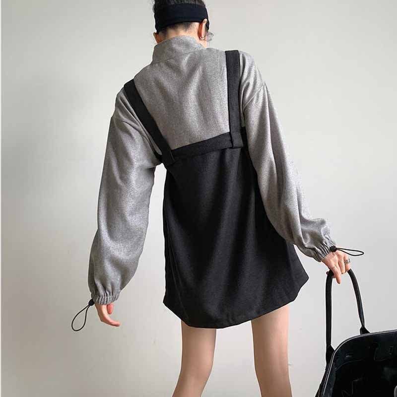 Retro Vintage Women Gothic Girls Punk Mini Dress High Waist Long Sleeve Hat Collar Sexy Gry Black Lolita Plus Size Jurken