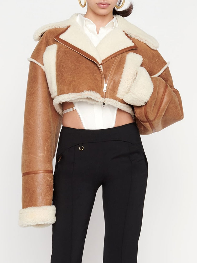 Cropped Fur Stylish Lining Biker Jacket