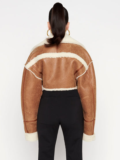 Cropped Fur Stylish Lining Biker Jacket