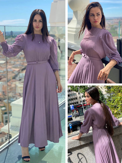 Autumn Fashion Streetwear Long Dress Design French Pleated Maxi Dress Women Elegant O Neck Long Sleeve A-line Dress