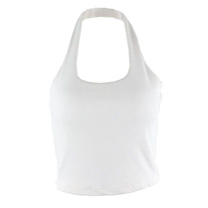 White Ribbed Halter Crop Top Free From Label