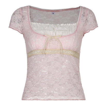 Pink Lace Short Sleeve Top Free From Label