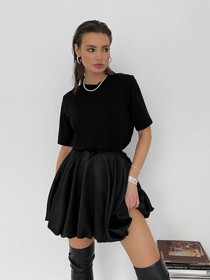 Puff Pleated High Charming Waist Mini Skirt