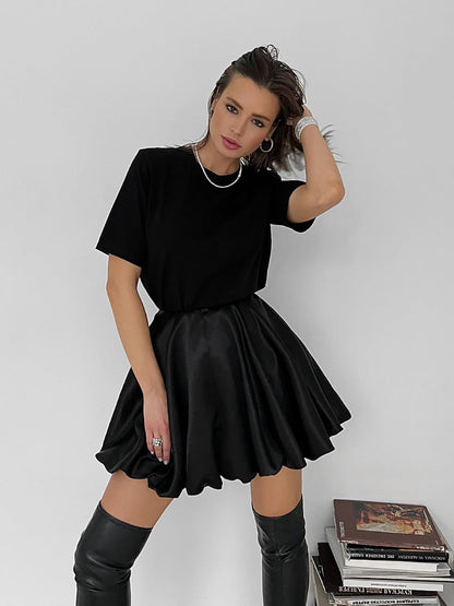 Puff Pleated High Charming Waist Mini Skirt