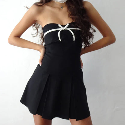 Black Tube Strappy Charming Bow Design Mini Dress