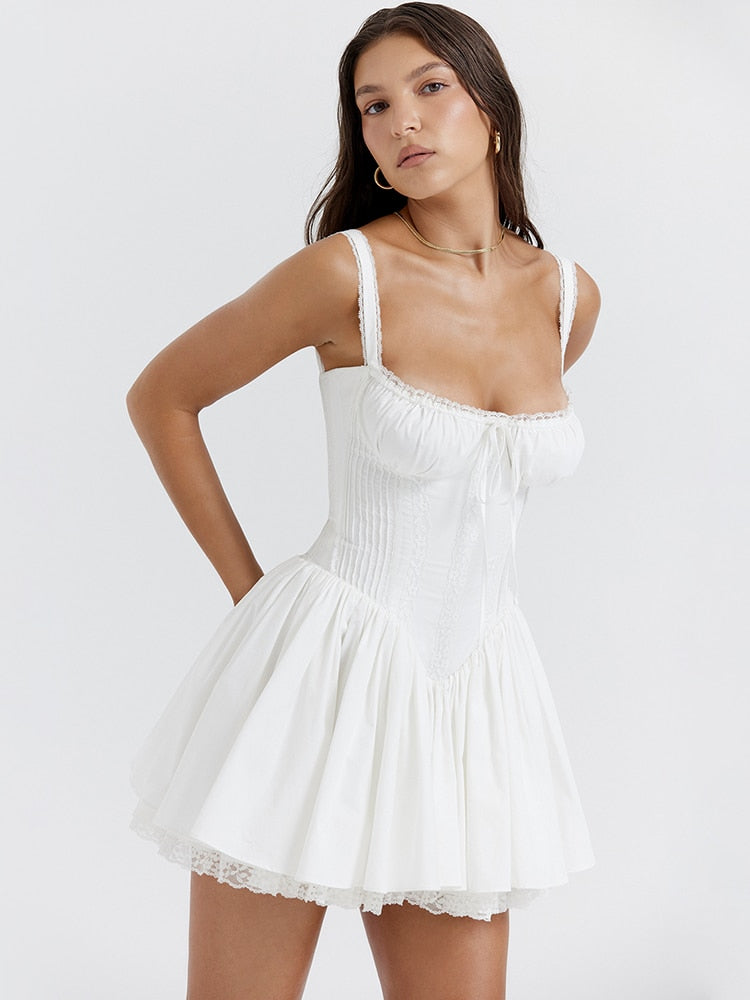 White Corset Lace Charming Flare Mini Dress