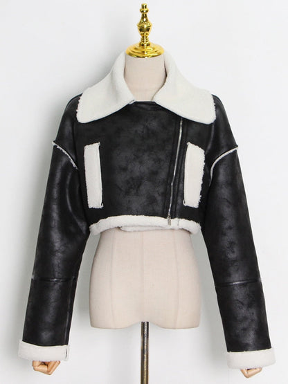 Cropped Fur Lining Biker Jacket Free From Label