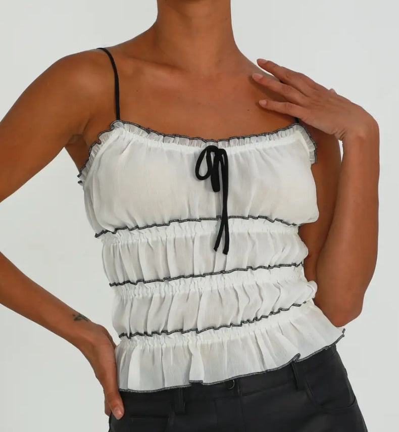 White Scruched Bow Cami Top Free From Label