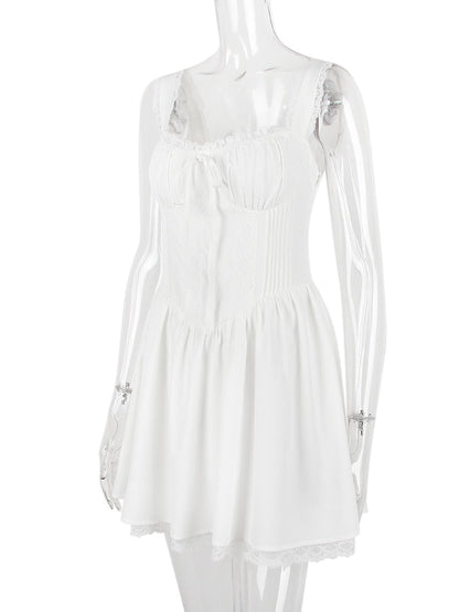 White Corset Lace Charming Flare Mini Dress