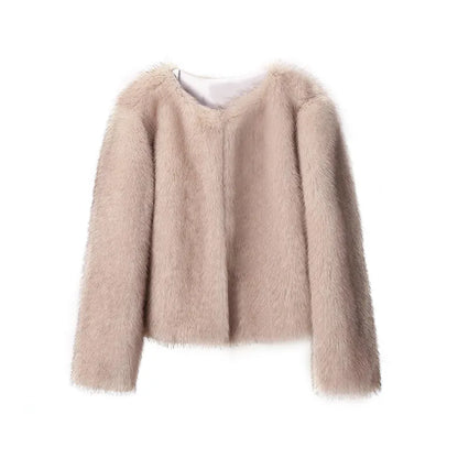 Cropped Faux Stylish Fur Coat