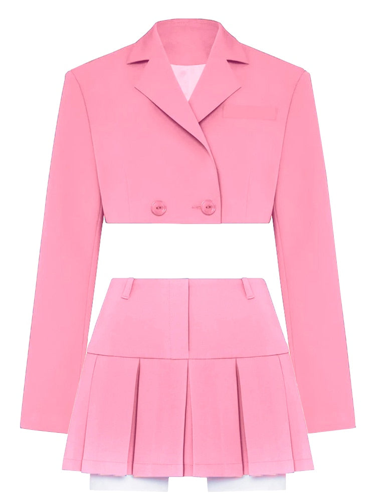 Cropped Blazer And Pleated Mini Skirt Set Free From Label