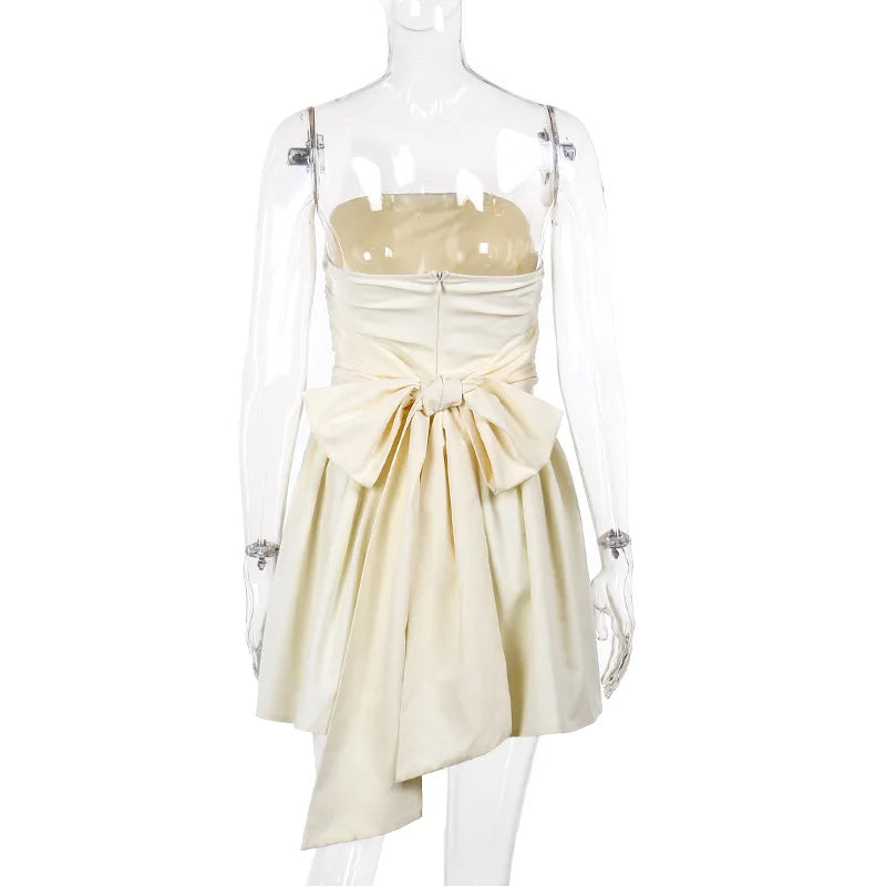 Tube Frill Ruched Charming Bow Mini Dress