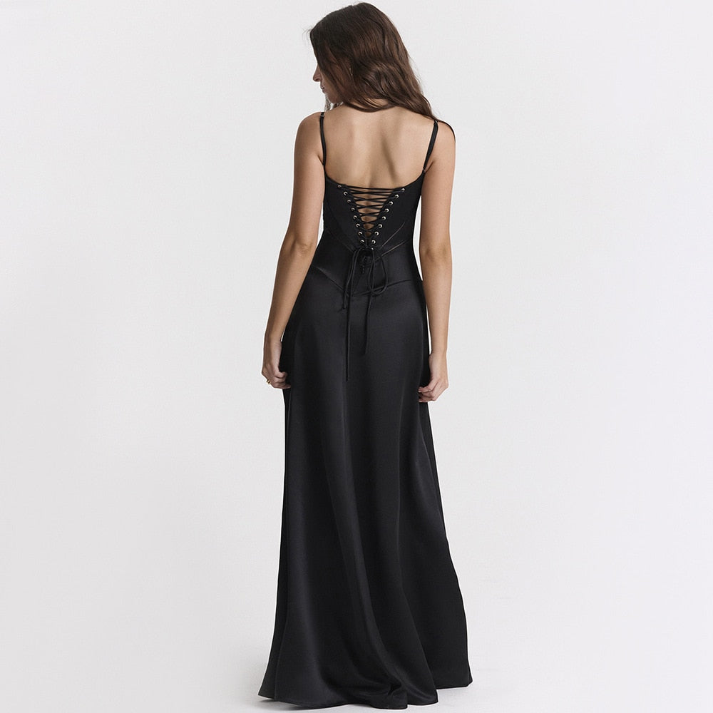 Satin Back Stylish Tie-Up Maxi Dress