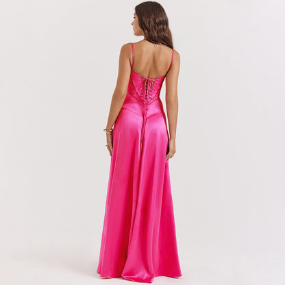 Satin Back Stylish Tie-Up Maxi Dress