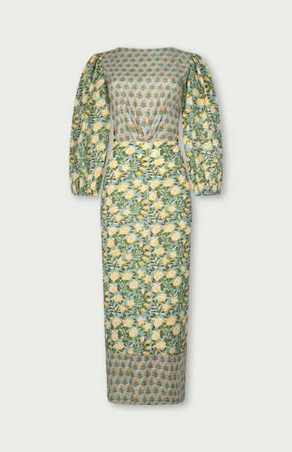 Printed Long Puff Sleeve Back Bow Maxi Dress - Free From Label