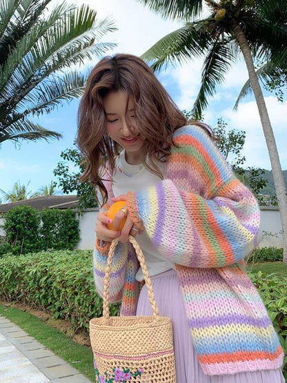 Pastel Rainbow Stylish Stripe Cardigan