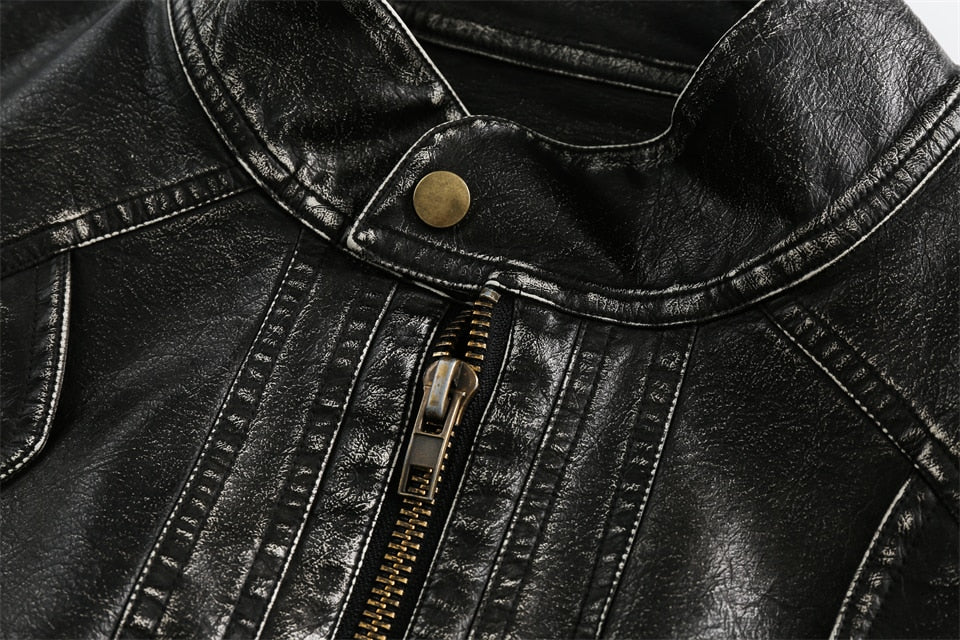 Zipper Waxed Effect Charming Bomber Faux Leather Jacket