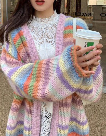 Pastel Rainbow Stylish Stripe Cardigan