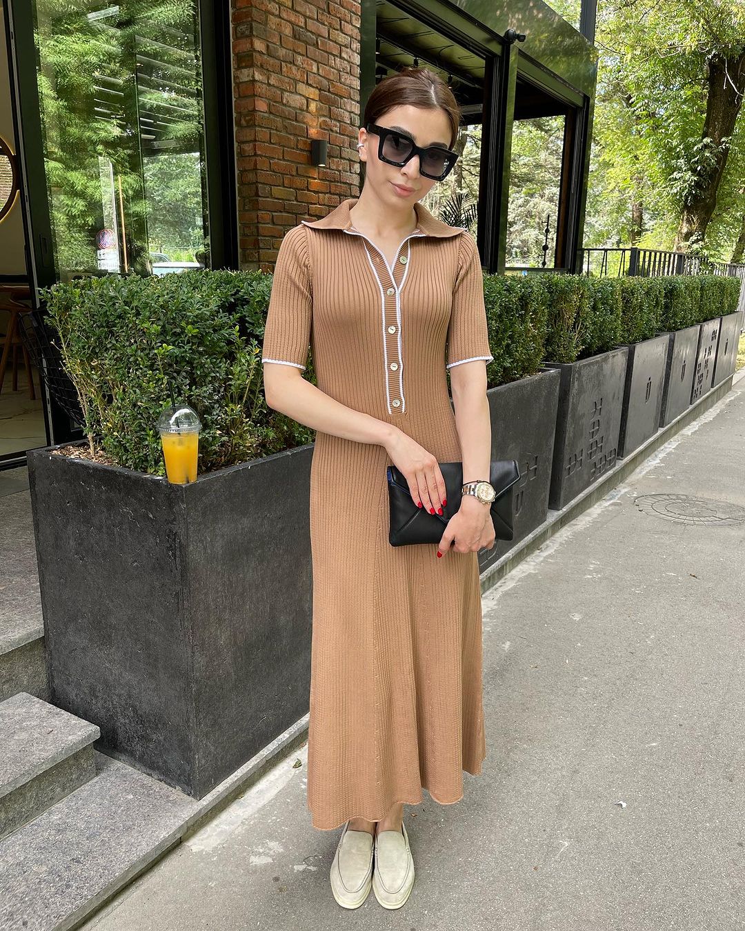 Knit Short Sleeve Charming Collar Maxi Dress