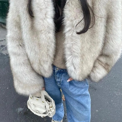 Cropped Faux Stylish Fur Coat