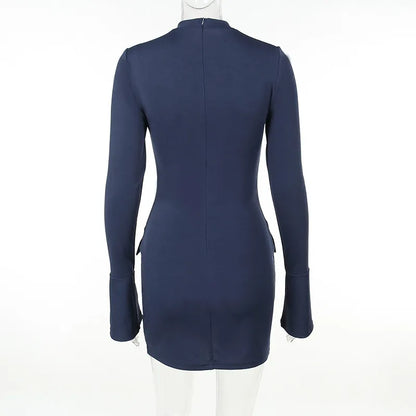 Dark Blue Long Charming Sleeve Bodycon Mini Dress