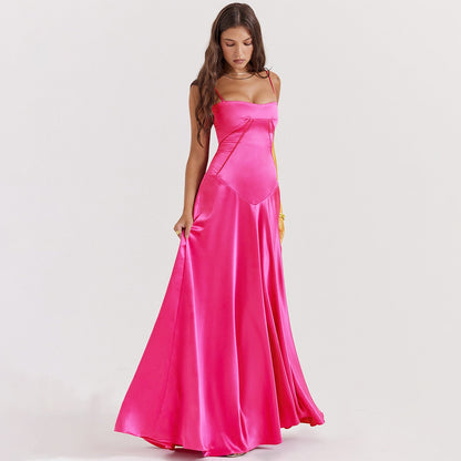 Satin Back Stylish Tie-Up Maxi Dress