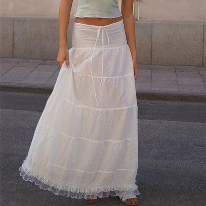 White Lace Tie-Up Top Graceful And Maxi Skirt Set