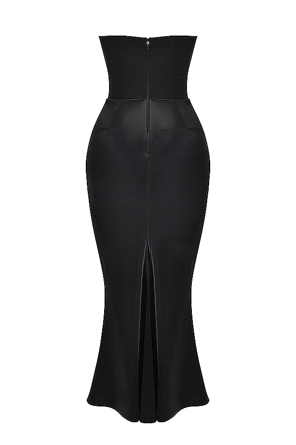 Black Corset Tube Charming Satin Maxi Dress