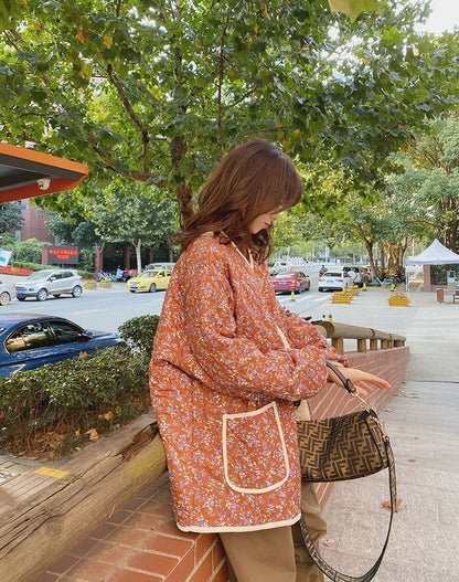 Floral Print Stylish Pocket Jacket