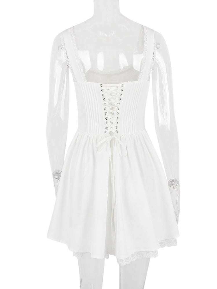 White Corset Lace Charming Flare Mini Dress