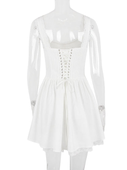 White Corset Lace Charming Flare Mini Dress