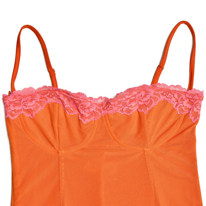 Orange Mesh Lace Charming Patchwork Cami Maxi Dress