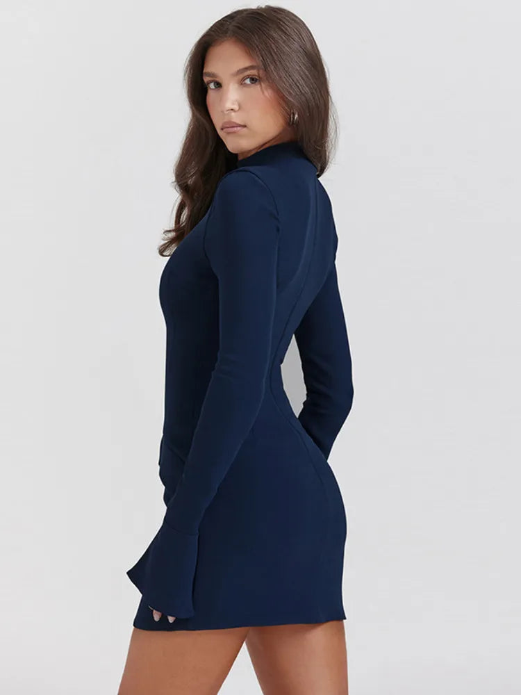 Dark Blue Long Charming Sleeve Bodycon Mini Dress