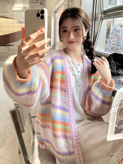 Pastel Rainbow Stylish Stripe Cardigan