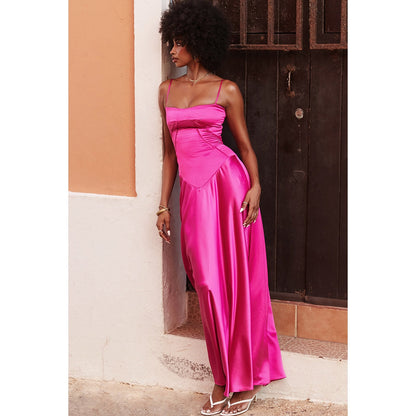 Satin Back Stylish Tie-Up Maxi Dress