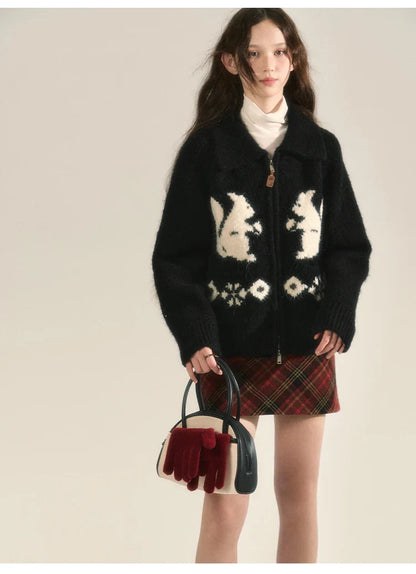 Squirrel Graphic Stylish Zipper Cardigan